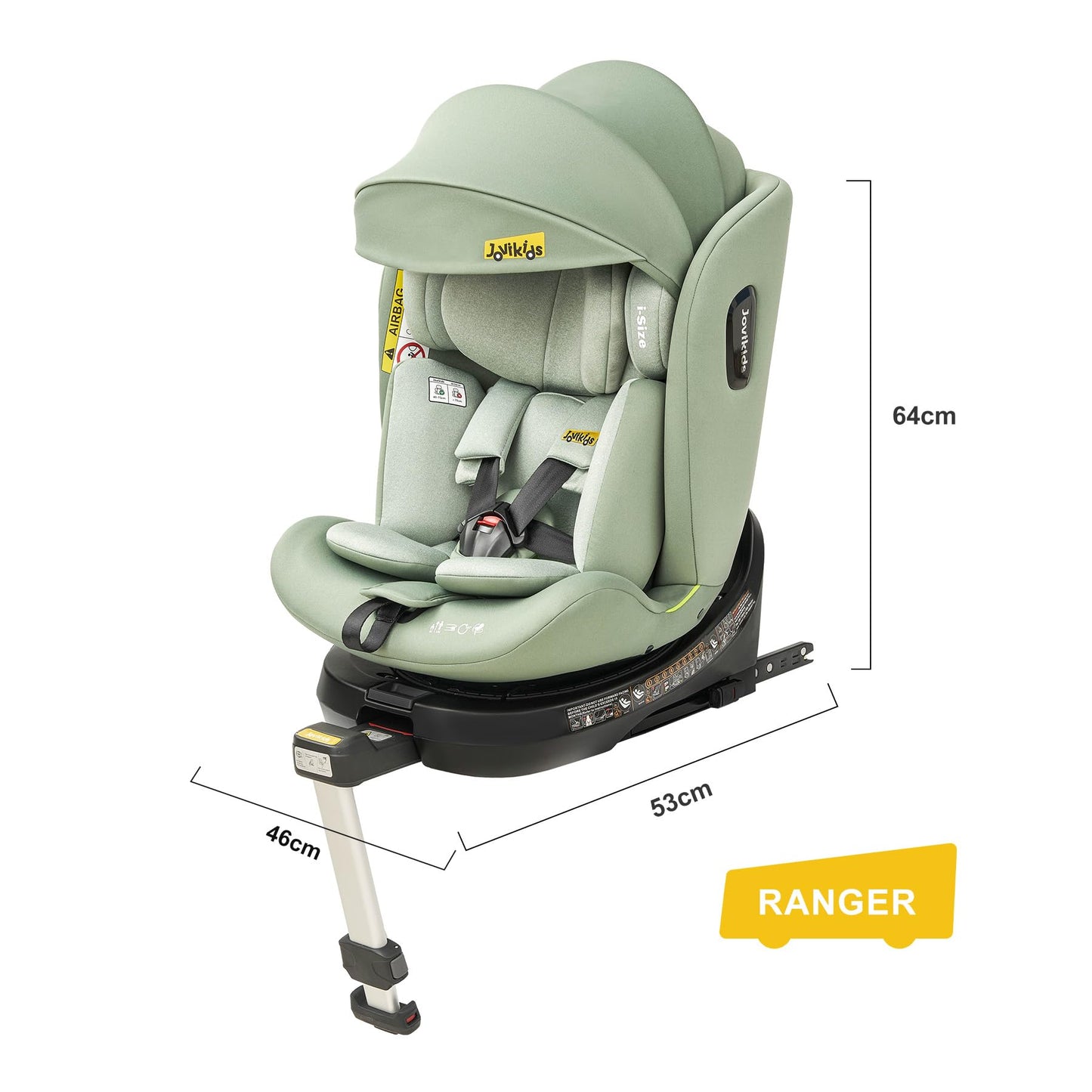 Jovikids 360° Drehbar Kindersitz mit ISOFIX, i-Size 40-150cm(ab Geburt -12 Jahre) Baby Autositz Reboarder mit Liegefunktion & Abnehmbar Vordach, ECE R129