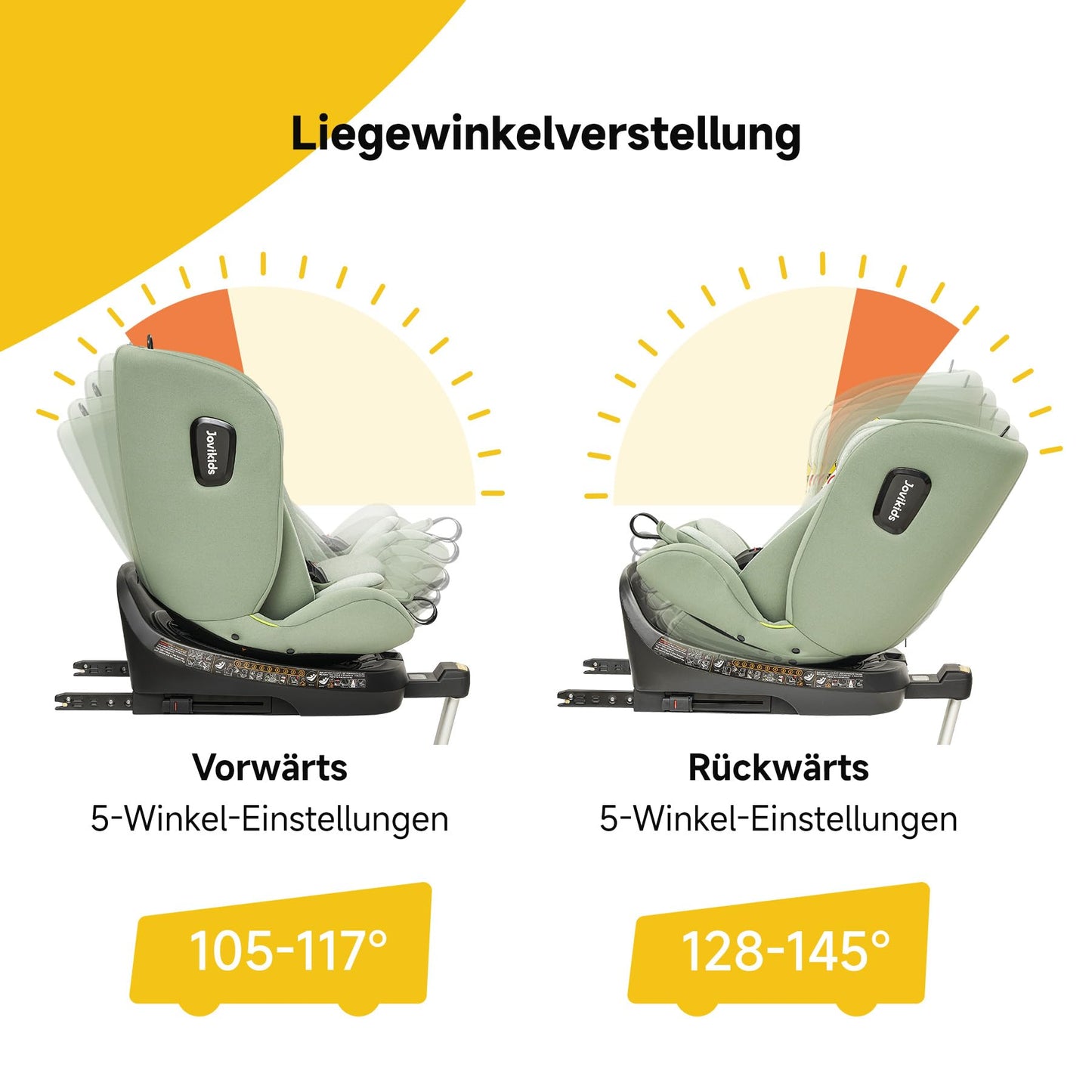 Jovikids 360° Drehbar Kindersitz mit ISOFIX, i-Size 40-150cm(ab Geburt -12 Jahre) Baby Autositz Reboarder mit Liegefunktion & Abnehmbar Vordach, ECE R129