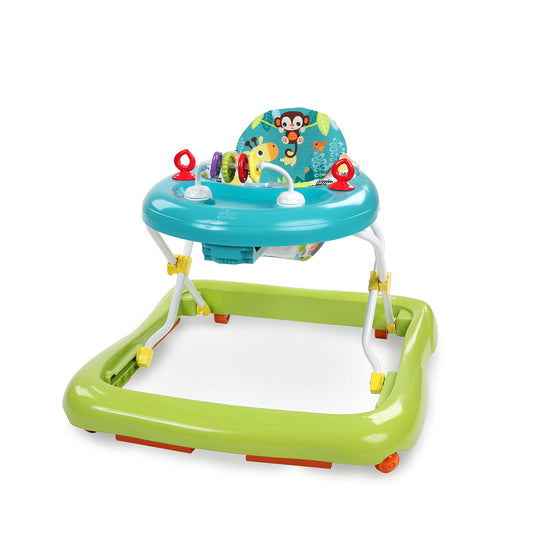 Bright Starts, Giggling Safari, Lauflernhilfe mit Spielzeuge, Perlenschiebespielzeug, 3 Höheneinstellungen, Lauflernwagen mit hoher Rückenlehne, zusammenklappbare, grün / blau, Kinder ab 6 Monaten