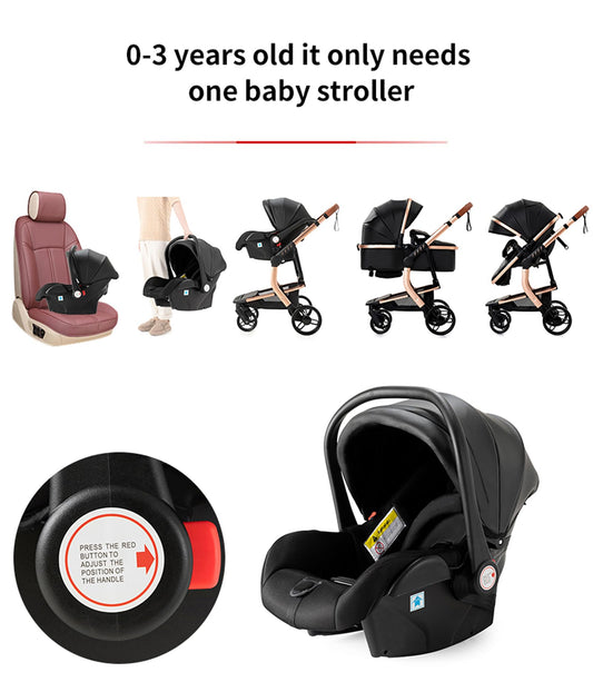 NADDLILY PU-Leder Kinderwagen 3 in 1, Buggy mit Umkehrbarem Zwei-Wege-Schub, Kinderwagen Faltbarem Tragbarem One-Click-Design, Kinderwagen 3 in 1 Komplettset mit Zubehör Hohe Landschaft (L518 Khaki)