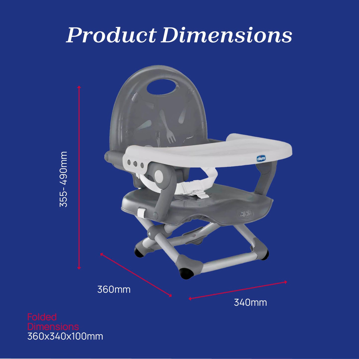 Chicco Pocket Snack Kindersitzerhöhung Esszimmerstuhl für Kinder von 6 Monaten bis 3 Jahren 15kg,tragbarer und verstellbarer Babyhochstuhl mit kompaktem Verschluss und abnehmbarem Tablett DARK GREY