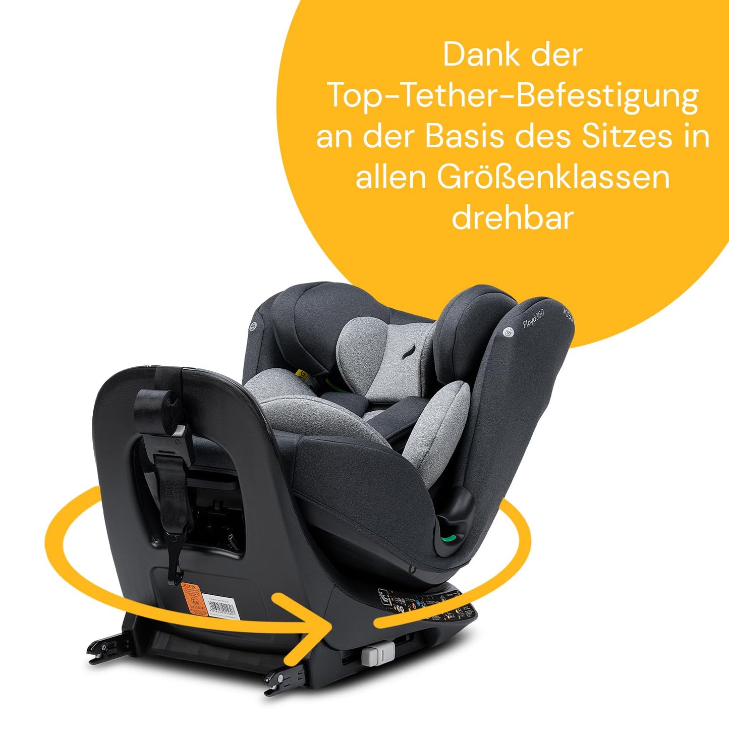 Osann Floyd360 Kindersitz 360°drehbar von 40-150 cm, Reboarder mit Isofix und Top-Tether an der Basis, mitwachsend, bequem & sicher - Dark Grey Melange