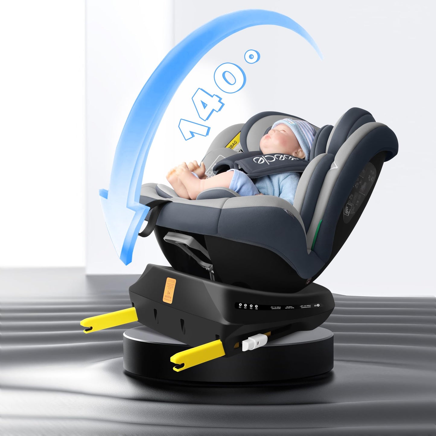 Reecle 360 Drehbar i-Size Kindersitz mit ISOFIX 40-150 cm (0-36 kg) Reboarder, ab Geburt -12 Jahre, ECE R129 (i-Size, Grau)