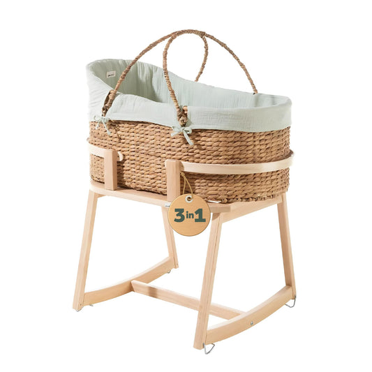 Geuther Moses-Set Babykorb & Untergestell mit Schaukelfunktion | Babywiege für Neugeborene | Babynest | Beistellbett Baby | Baby Bett Komplett Set | Stubenwagen Baby, tragbarer Moseskorb, Mint