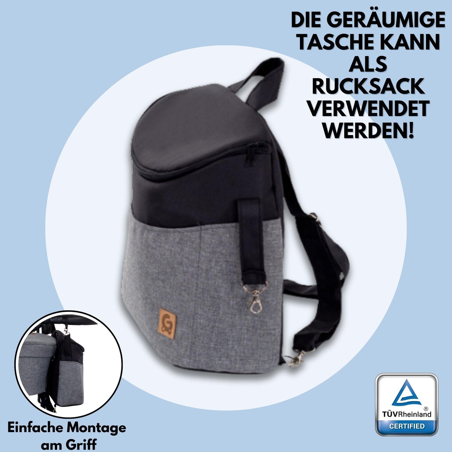 GaGaDumi Boston Kinderwagen 3 in 1 Komplettset mit Autositz - Kombikinderwagen mit großen Rädern - TÜV-zertifiziert - Baby Stroller Set - für Neugeborene und Kleinkinder Beige Schwarz