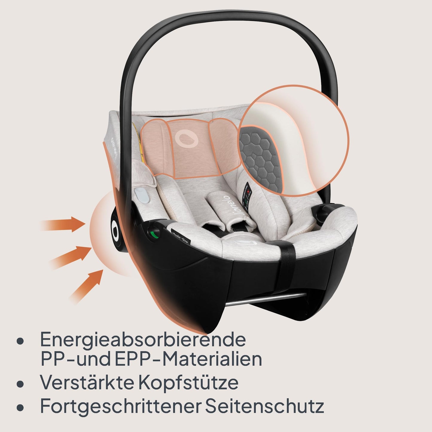 Lionelo MOXIE i-Size Kindersitz 40-87 cm, Babyschale Gruppe 0+, rückwärtsgerichtet, Kopfstütze verstellbar, Seitenschutz, i-Size R129.