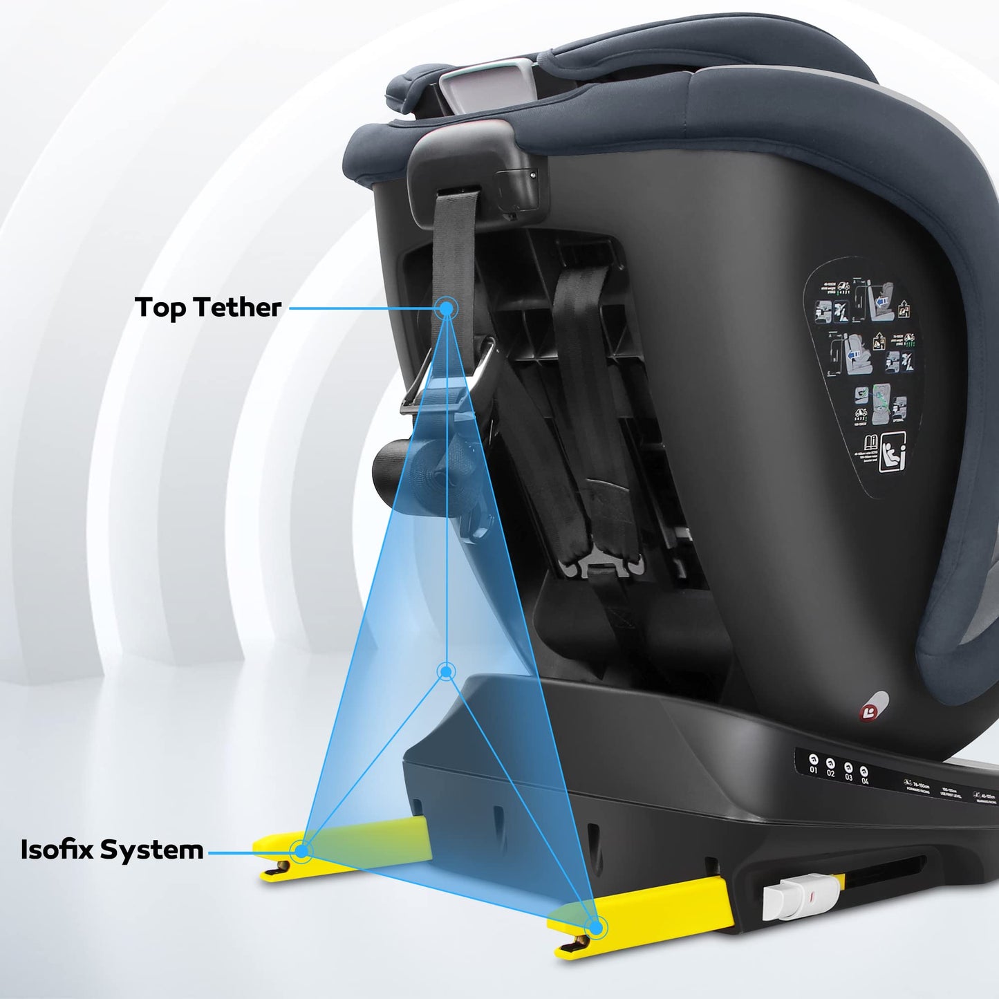Reecle 360 Drehbar i-Size Kindersitz mit ISOFIX 40-150 cm (0-36 kg) Reboarder, ab Geburt -12 Jahre, ECE R129 (i-Size, Grau)