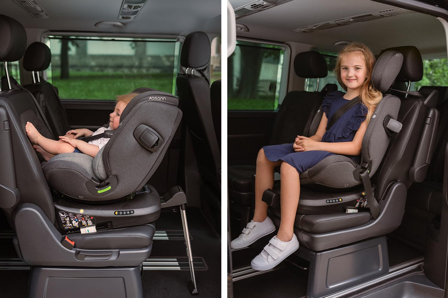 Osann Eno360 SL – 360° drehbarer Kindersitz für höchste Sicherheit: Reboard bis 4 Jahre, mitwachsend (40-150 cm), Isofix mit Standfuß, extra Schutz & Komfort – Universe Green