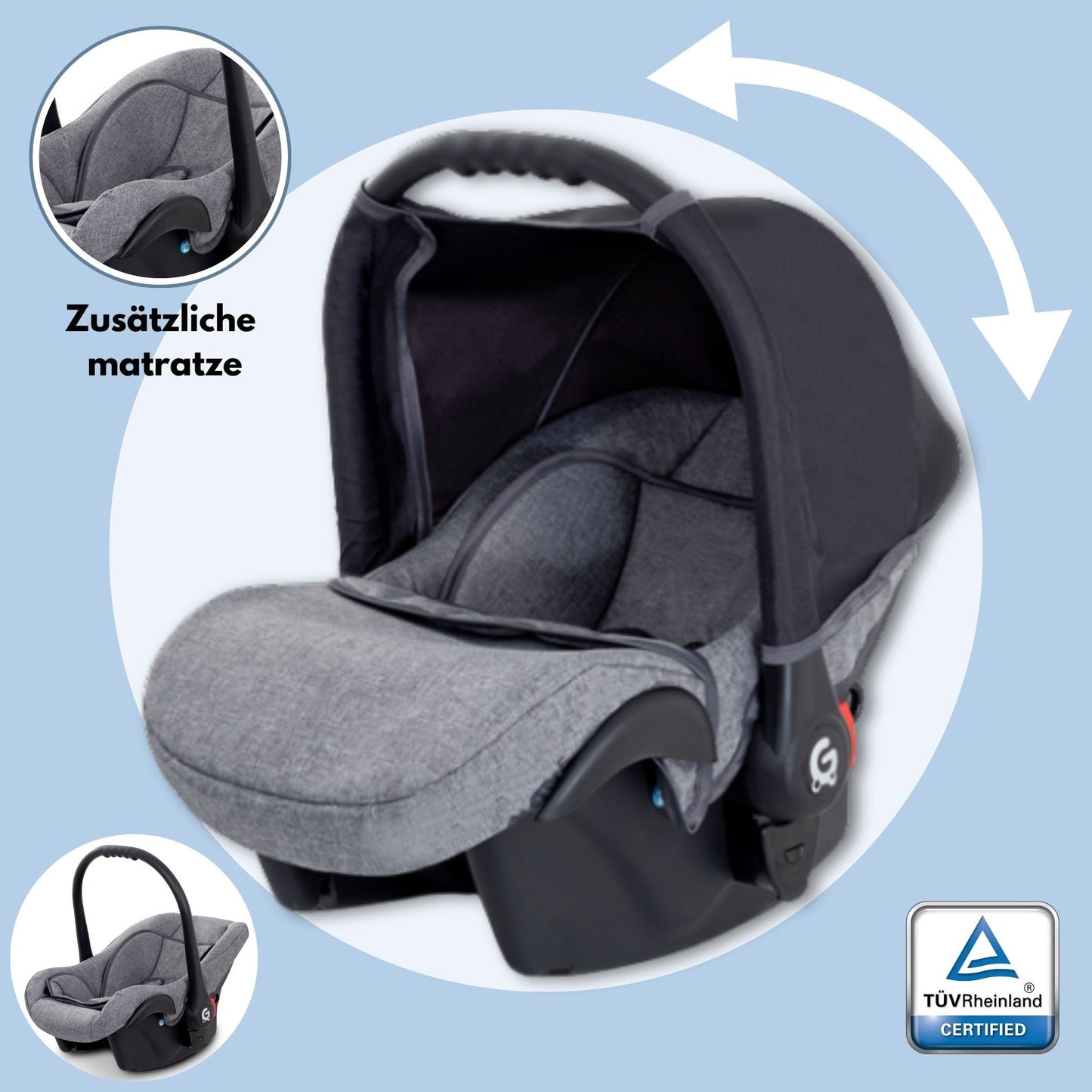 GaGaDumi Boston Kinderwagen 3 in 1 Komplettset mit Autositz - Kombikinderwagen mit großen Rädern - TÜV-zertifiziert - Baby Stroller Set - für Neugeborene und Kleinkinder Beige Schwarz