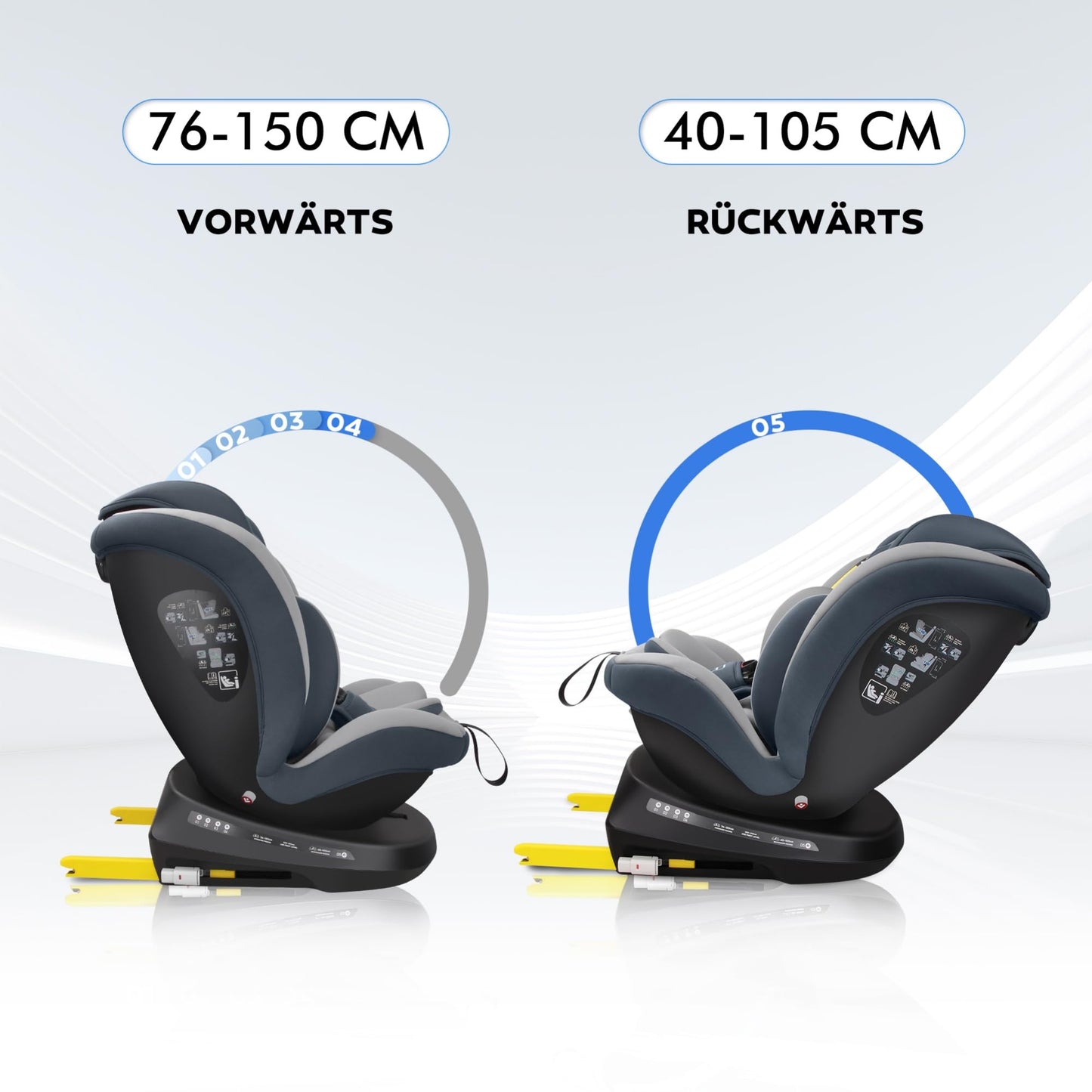 Reecle 360 Drehbar i-Size Kindersitz mit ISOFIX 40-150 cm (0-36 kg) Reboarder, ab Geburt -12 Jahre, ECE R129 (i-Size, Grau)