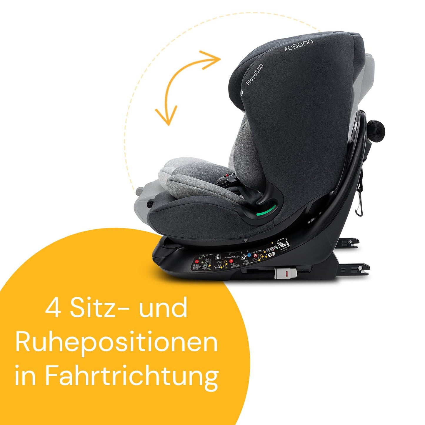 Osann Floyd360 Kindersitz 360°drehbar von 40-150 cm, Reboarder mit Isofix und Top-Tether an der Basis, mitwachsend, bequem & sicher - Dark Grey Melange