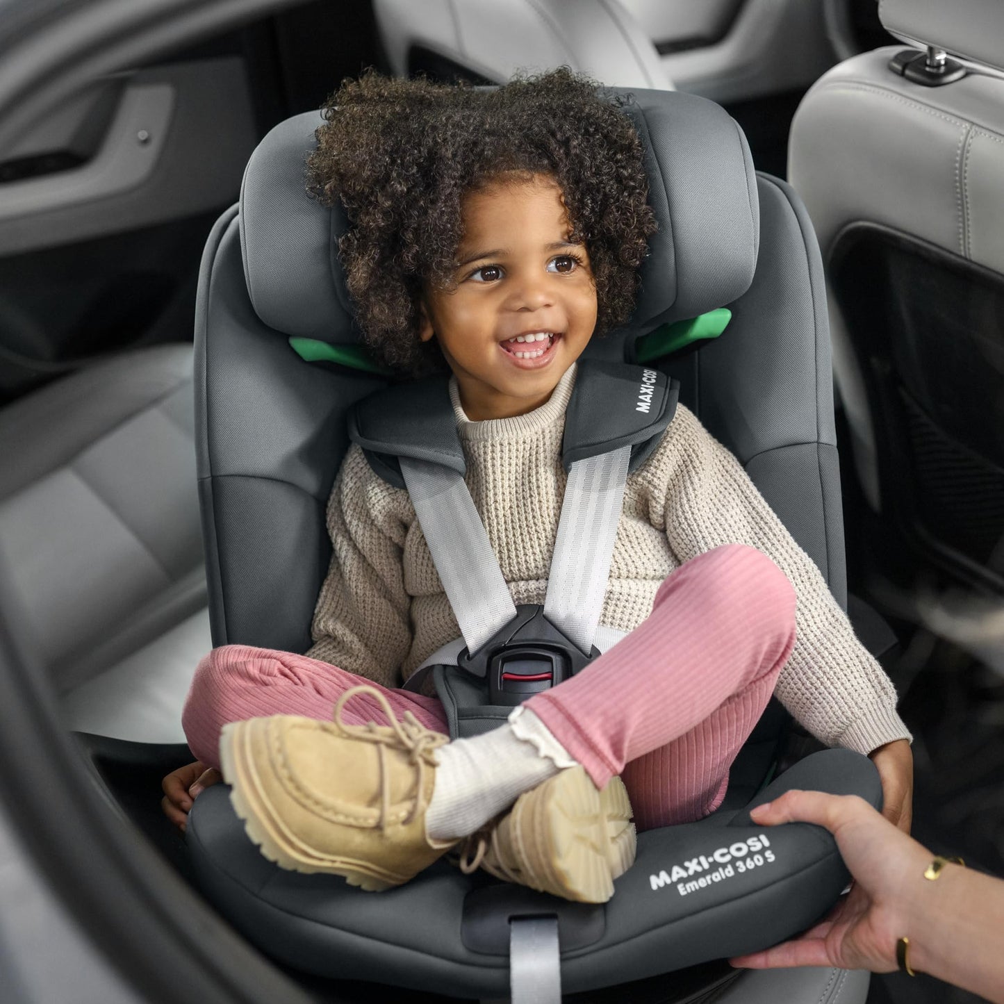 Maxi-Cosi Emerald 360 S i-Size, Autositz 360 Grad drehbar, 0–12 Jahre (40–150 cm), Auto Kindersitz, Baby Autositz, FlexiSpin-Drehung, 4 Liegepositionen, G-CELL Seitenaufprallschutz, Tonal Black