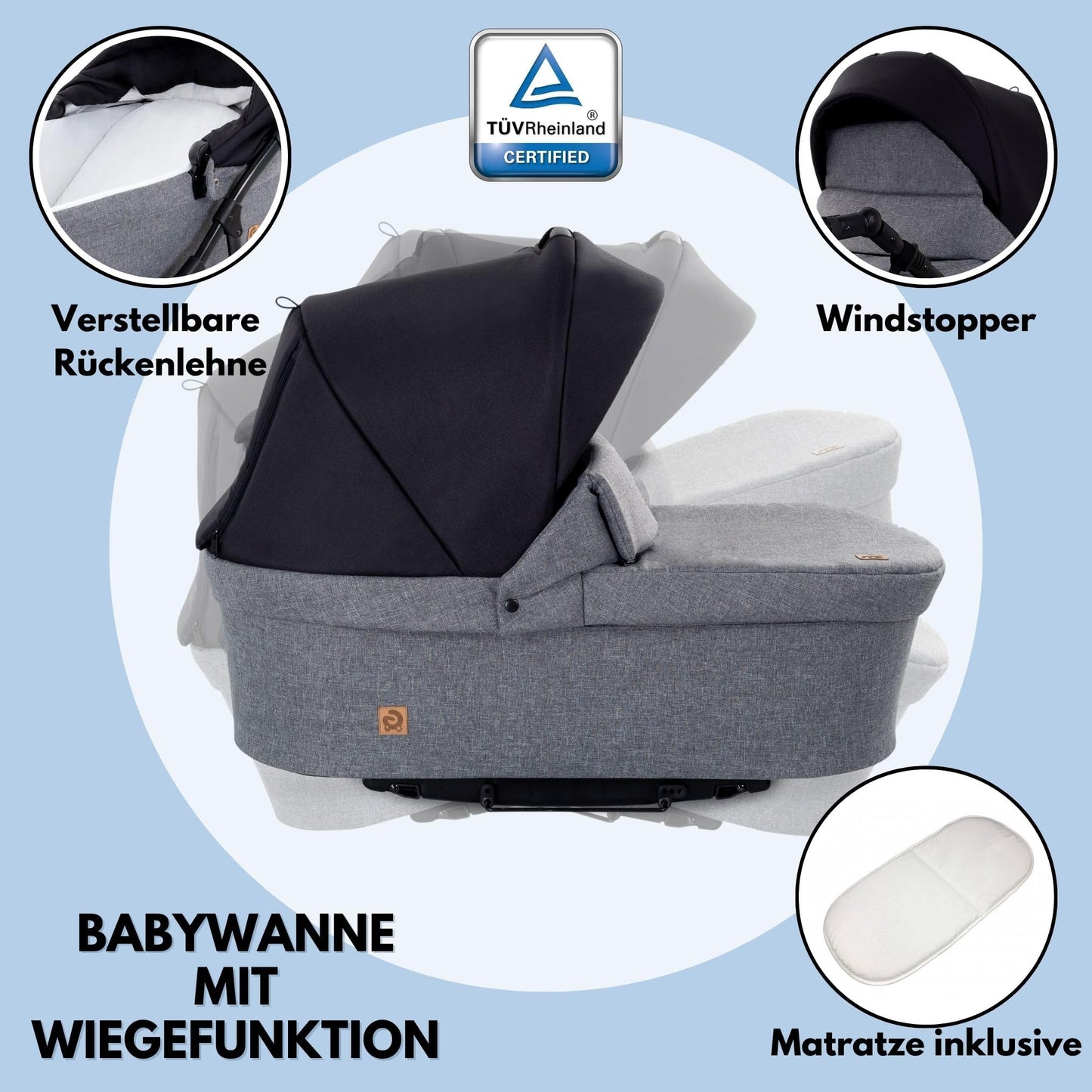 GaGaDumi Boston Kinderwagen 3 in 1 Komplettset mit Autositz - Kombikinderwagen mit großen Rädern - TÜV-zertifiziert - Baby Stroller Set - für Neugeborene und Kleinkinder Beige Schwarz