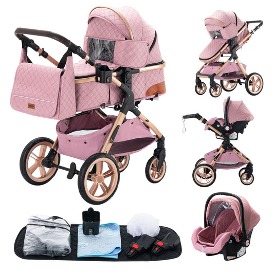 YAZOCO kinderwagen 3 in 1 Buggy Babybett Komplett Set Einem Klick Zusammenklappbarer Kinderwagen, KombiKinderwagen Aluminiumrahmen für Neugeborene