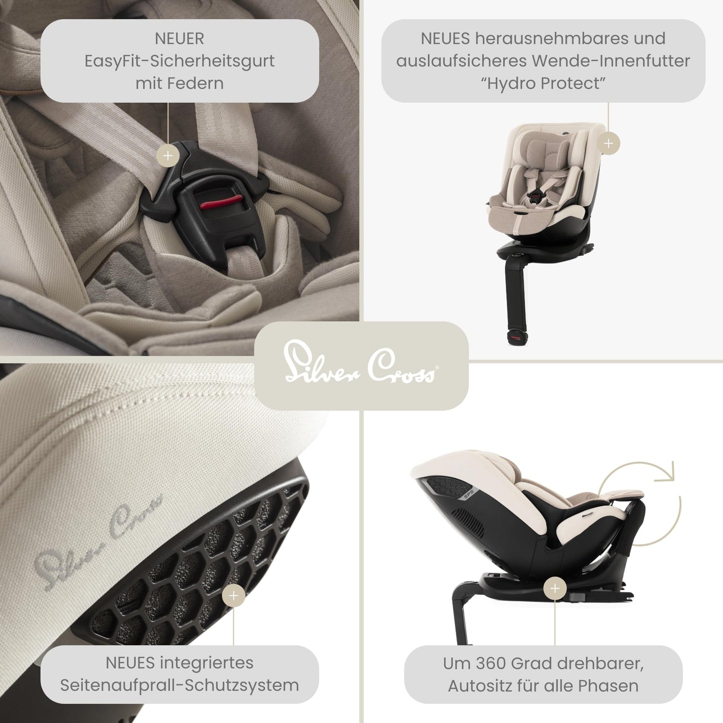 Silver Cross - Motion 2 360 Autositz, Neugeborene bis 12 Jahre, Isofix-Autositz, 5-Punkt-Sicherheitsgurt, 360° drehbar, Mandel