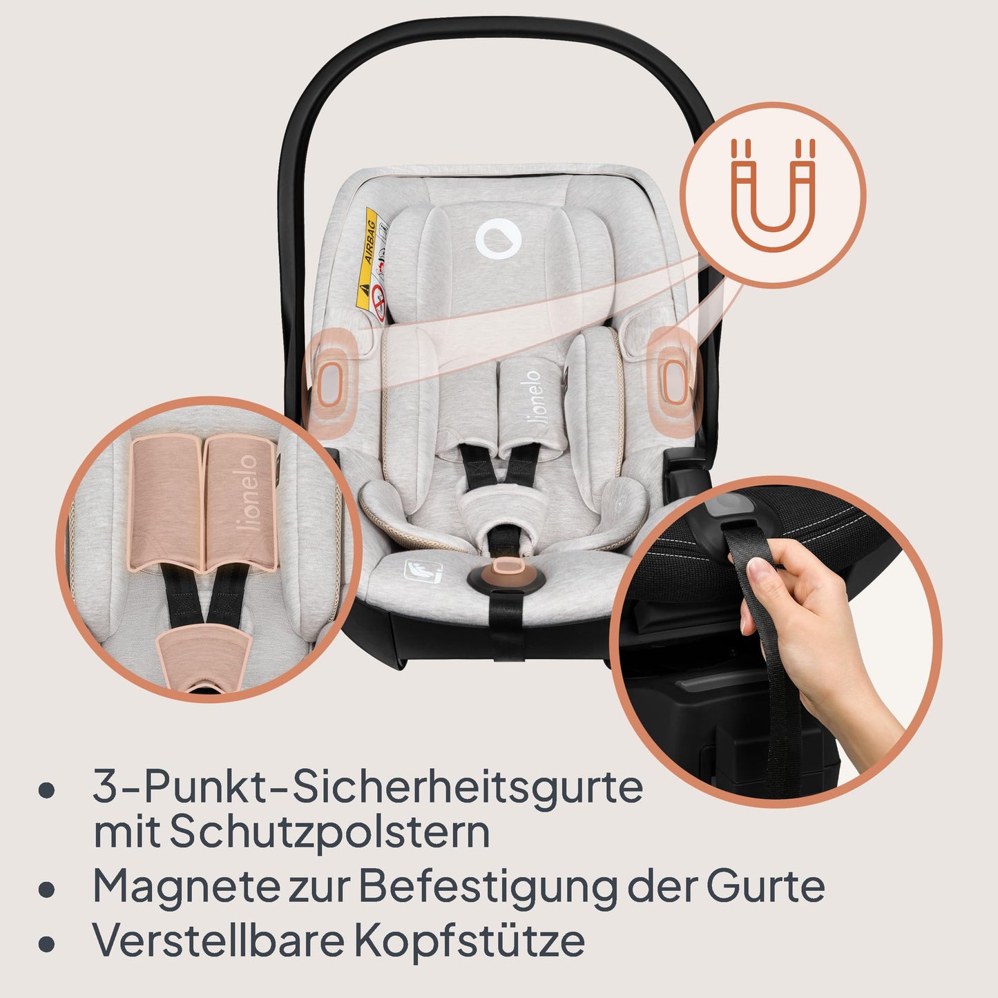 Lionelo MOXIE i-Size Kindersitz 40-87 cm, Babyschale Gruppe 0+, rückwärtsgerichtet, Kopfstütze verstellbar, Seitenschutz, i-Size R129.
